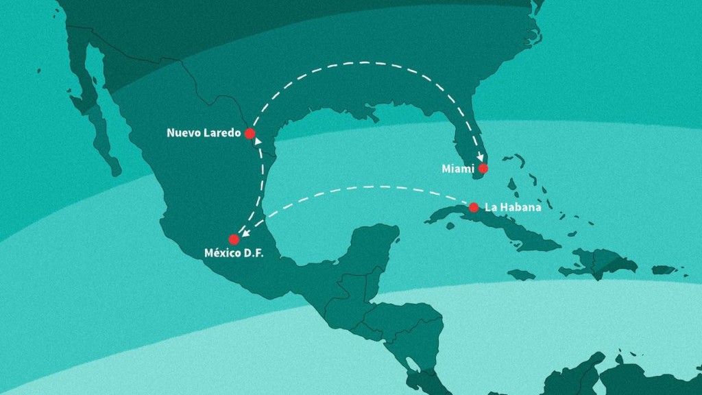 Este es el trayecto que siguió Jorge Carrasco para migrar de La Habana a Miami. Ricardo Weibezahn