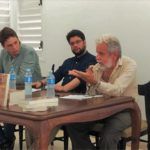 Homenaje a Lorenzo García Vega en La Habana, julio de 2019. Carlos Aníbal Alonso, Juan Manuel Tabío y Enrique Saínz