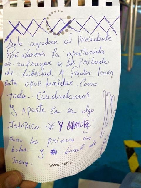 Carta enviada por una reclusa al presidente de Chile / Foto: Cortesía de la autora