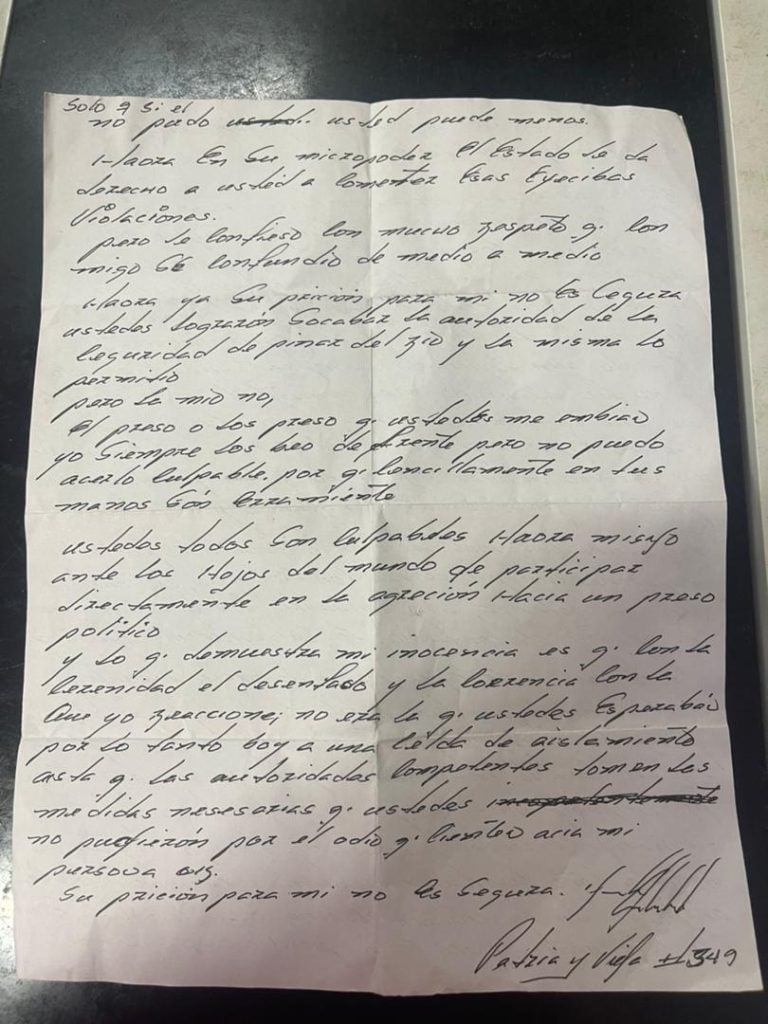 Carta escrita por Maykel Osorbo desde prisión