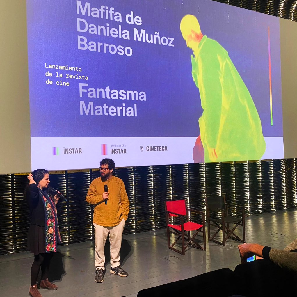 Daniela Muñoz Barroso y José Luis Aparicio durante la presentación de ‘Fantasma Material’ y del documental ‘Mafifa’, ganador en el año 2023 del I Premio Nicolás Guillén Landrián. Cineteca de Madrid, octubre de 2024