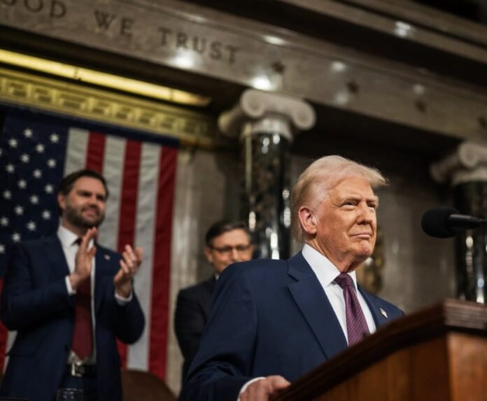 Donald Trump durante el discurso anual sobre el estado de la Unión; 4 de marzo de 2025