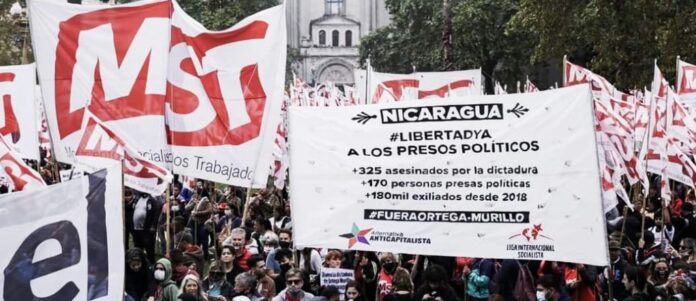 Marcha de Alternativa Anticapitalista (en el exilio argentino) y la Liga Internacional Socialista por la libertad de los presos políticos en Nicaragua